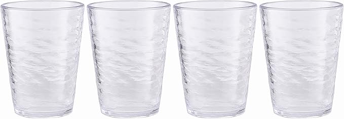 KLIFA- RIPPLE- 16 ounce, Set of 4, Acrylic Tumbler Drinking Glasses Cups, BPA-Free, Stackable Plastic Drinkware, Dishwasher Safe, Clear
