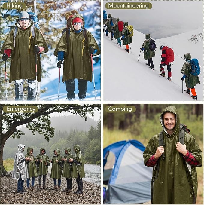 Tellegloww Emergency Ponchos with Polyester Film Blanket Liner Waterproof Windproof Thermal Survival Blanket Rain Ponchos