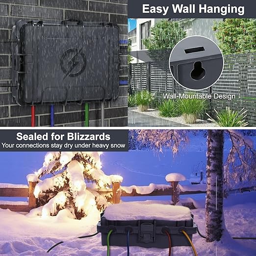 Waterproof Electrical Box, Large Outdoor Extension Cord Covers Waterproof, 8 Cable Seal Entry Weatherproof, IP54 Protect Power Strip, Timer Outlet Plug, Socket, Holiday Light Decoration (Slate Gray)