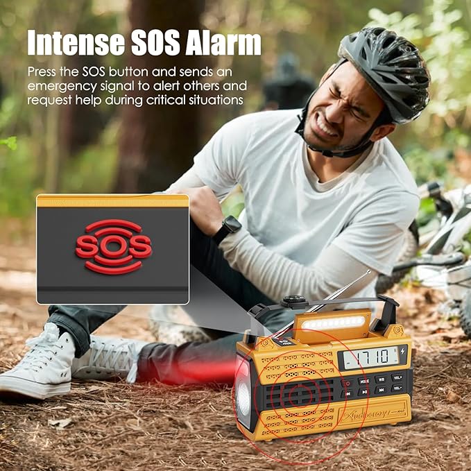 Emergency Radio, 5000mAh/18500mWh Solar Hand Crank Weather Radio with NOAA/AM/FM/Bluetooth, Crank Radio Flashlight Cell Phone Charger,Flashlight&SOS for Outdoor/Home Yellow