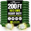 200ft Outdoor/Indoor Extension Cord 14/3 Gauge Heavy Duty 3 Prong SJTW, Waterproof, Flexible Cold-Resistant Long Power Cord,7A 125V 875W, Green by LifeSupplyUSA