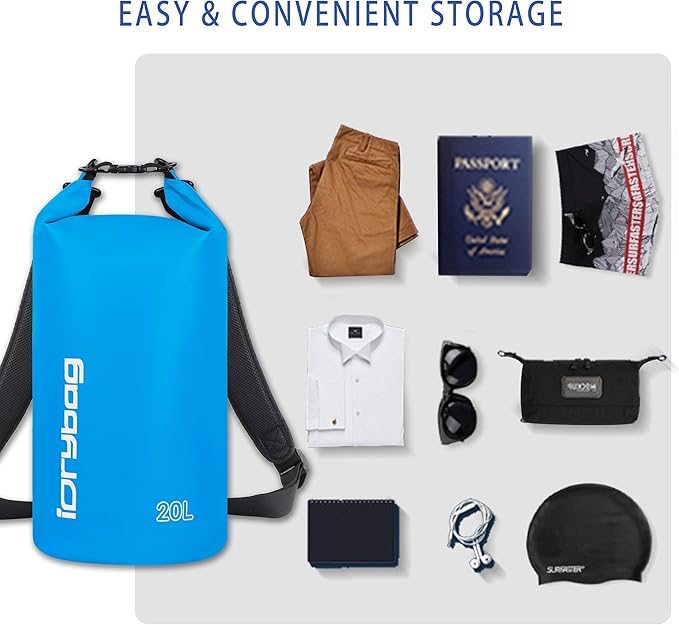 IDRYBAG Dry Bag for Kayaking Waterproof 2L/5L/10L/15L/20L, Small Dry Sack Waterproof Bag for Boating