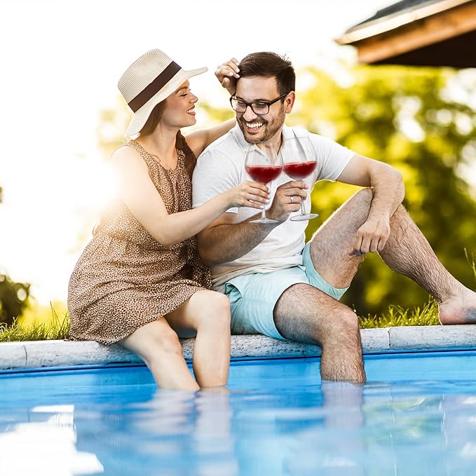 Floating Wine Glasses for Pool with Charms Tags, Shatterproof Poolside Wine Glasses, Floating Cup With Stem, Drinking Glasses for Pool, Unbreakable Wine Cup & BPA-free (16 Oz, Set of 2)
