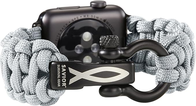 Savior Survival Gear Paracord Watch Band, Compatible with Apple Watch Band 49mm 46mm 45mm 44mm 42mm, iWatch Band Series Ultra 10 9 8 7 6 5 4 3 2 1 SE – Adjustable strap for men (Neutral Gray, X-Large)