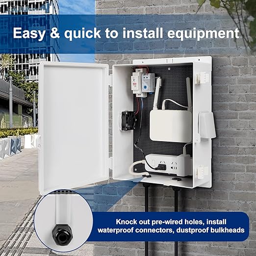 Namunanee Outdoor Electrical Box with Thermostat and Fan, ABS Water Resistant Enclosure with Internal Mounting Panel & Hinged Cover,16" H* 12" L* 5.9" W Plug & Play.