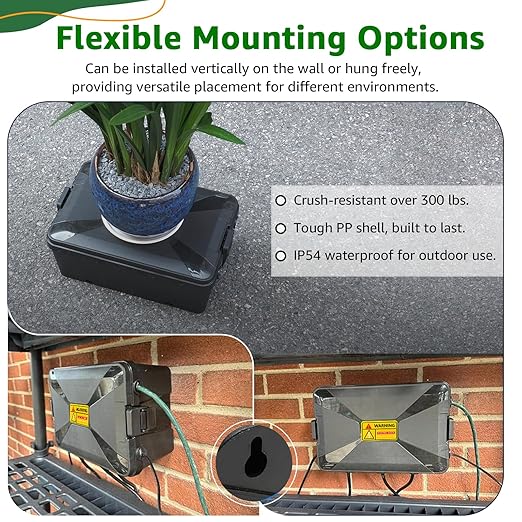 NineLeaf Large Outdoor Electrical Box (12.5 x 8.5 x 5 inch), IP54 Waterproof Extension Cord Cover,Weatherproof Connection Box for Power Strip, Plug, Socket, Timer, Holiday Light Decoration, Black