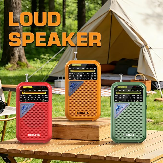 XHDATA D221 NOAA Weather Radio Portable AM FM Shortwave Radio Receiver, 2AA Battery Operated, Transistor Radio with Excellent Reception for Emergency, Hurricane, Gift, Walking and Home (Red)
