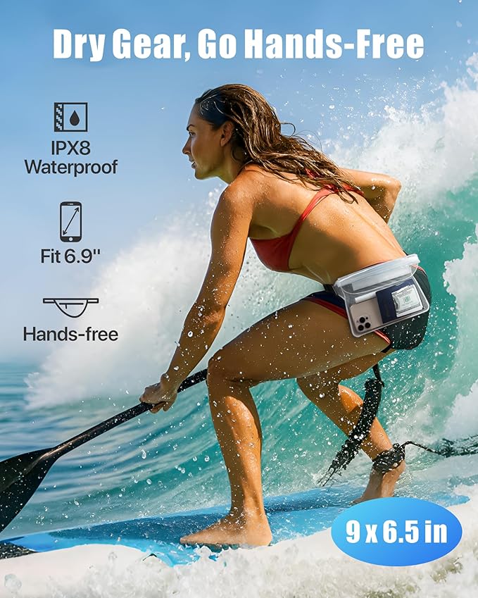 F-color Waterproof Fanny Pack - Cruise Essentials 2026 - Waterproof Pouch with Adjustable Waist Strap, Triple Zipper Roll-Top Dry Bag for Phone, Keep Passport Valuables Dry for Beach Kayaking Boating