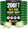 200ft Outdoor/Indoor Extension Cord 10/3 Gauge Ultra Heavy Duty 3 Prong SJTW, Waterproof, Flexible Cold-Resistant Long Power Cord,10A 125V 1250W, Green by LifeSupplyUSA