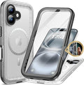 Cozycase for iPhone 16 Waterproof Shockproof Dustproof Case [Compatible with MagSafe] - Heavy Duty/360 Full Body/Military Grade/Rugged Built in Screen/Camera Protector Black/Frosted Clear 6.1 inch