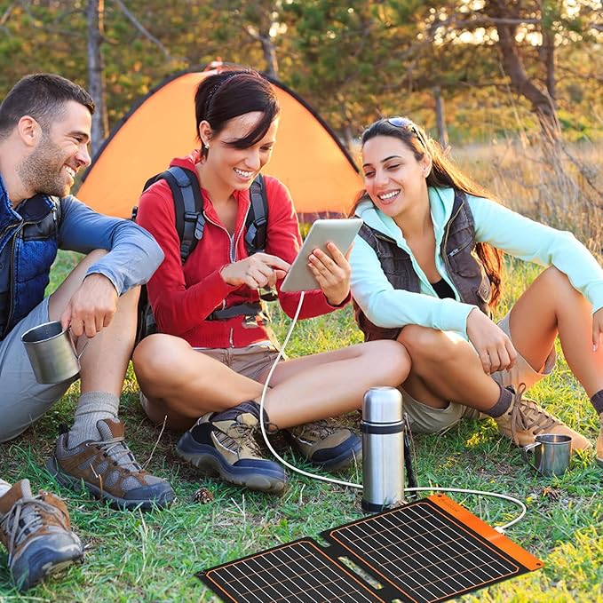 20W Small Solar Panel Charger 5V USB-A USB-C Foldable Portable Lightweight ETFE Power Emergency Panel IP67 Waterproof Hiking Camping Backpacking for Phones Tablets Power Bank