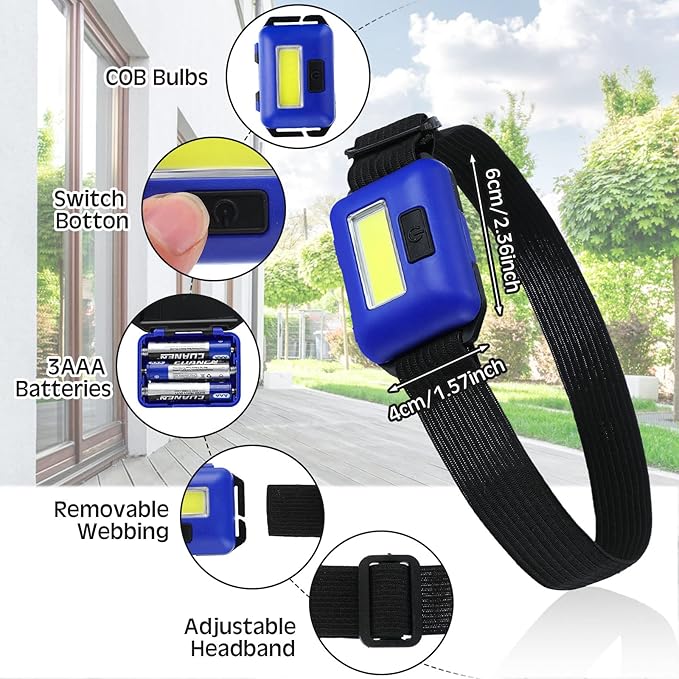 Macarrie 30 Pcs LED Headlamp Flashlight for Adults Outdoor Mardi Gras Flashlight Headlamps with Adjustable Headband Waterproof Head Lights with 3 Modes 90 AAA Batteries for Forehead Work Family Camp