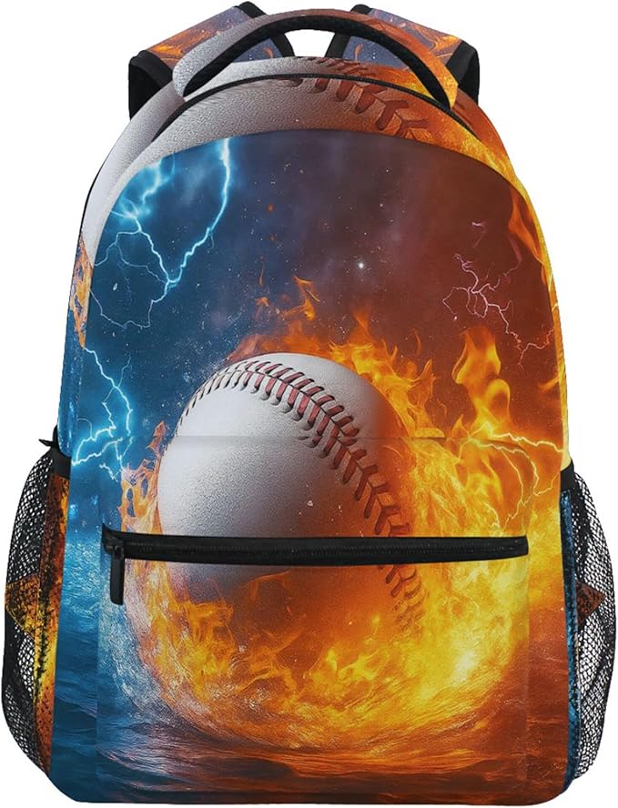 Wamika Baseball Ice Fire Boy Backpack Sports Ball School Backpack Kid Girl Preschool Book Bag