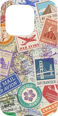 World Map Travel Passport Stamps Postage Stamp Case for iPhone 15 Pro