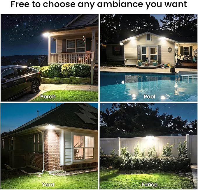 White Solar Security Light Outdoor Super Bright LED, Motion Sensor Flood Light, 3 Heads 270° Wide Angle, Remote Control, IP65 Waterproof, 3 Modes (1 Packs)