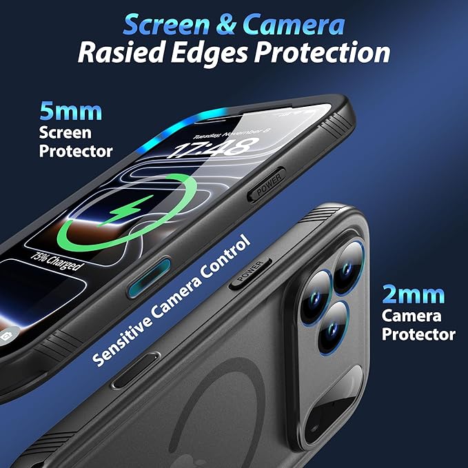 SPORTLINK for iPhone 17 Pro Case - IP68 Waterproof Military Protective Full Body Heavy Duty Shockproof 360 Sealed Dustproof with Camera Screen Protector Phone Cover for iPhone 17 Pro 6.3" Mag/Black