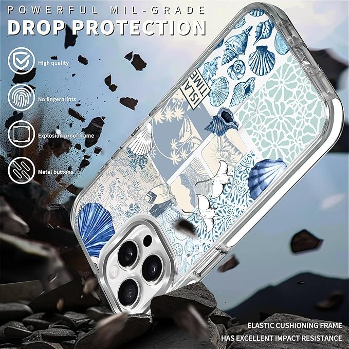 Case for iPhone 13 Pro,[Compatible with MagSafe],Sea Life Ocean Waves Seashell Collage Phone Case Design，for Women Girls Magnetic Clear Cover - Slim, Sleek, & Shockproof Protection