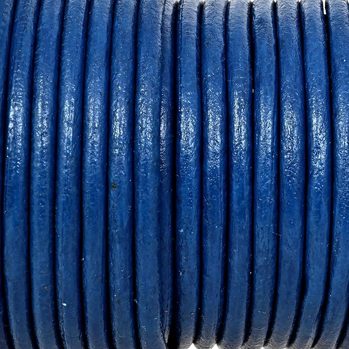 GENIQUE Real/Genuine Round Leather String Cord for Necklace, Bracelets, Jewelry, Kumihimo Braiding, DIY Projects (10 Metres) (3mm, Blue)