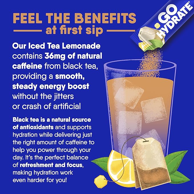 GoHydrate Low Sodium Electrolytes Powder Packets Sugar Free - Instant Hydration Daily Drink Mix - Zero Sugar Water Flavor Packet Singles with Vitamin D - (Iced Tea Lemonade, 30 Packs)