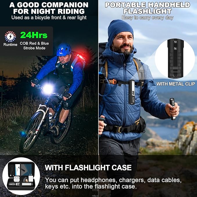 Banral Rechargeable Flashlights High Lumens - Super Bright Small Pocket Magnetic Flashlight, 8 Modes LED Tactical Flash Light, Dual Button Powerful Flashlight for Camping,Stocking Stuffer for Men