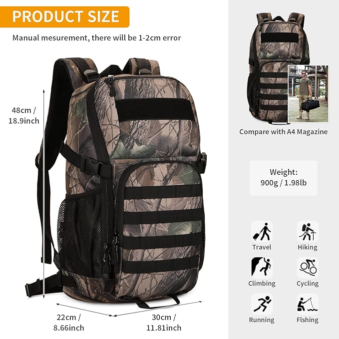HUNTVP Tactical Backpack Military MOLLE Backpack Hunting Rucksack Gear Assault Pack 25L WR