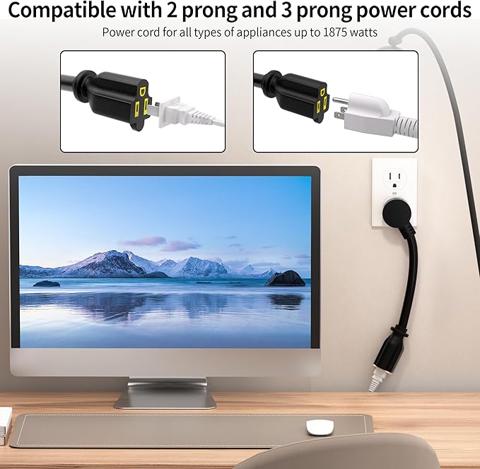 Vockjour 15 FT Black Low Profile Flat Plug 14 Gauge Heavy Duty Extension Cord, 14AWG 3-Wire Grounded Appliance Extension Cord, 15A/125V/1875W SJTW ETL Listed Power Cord