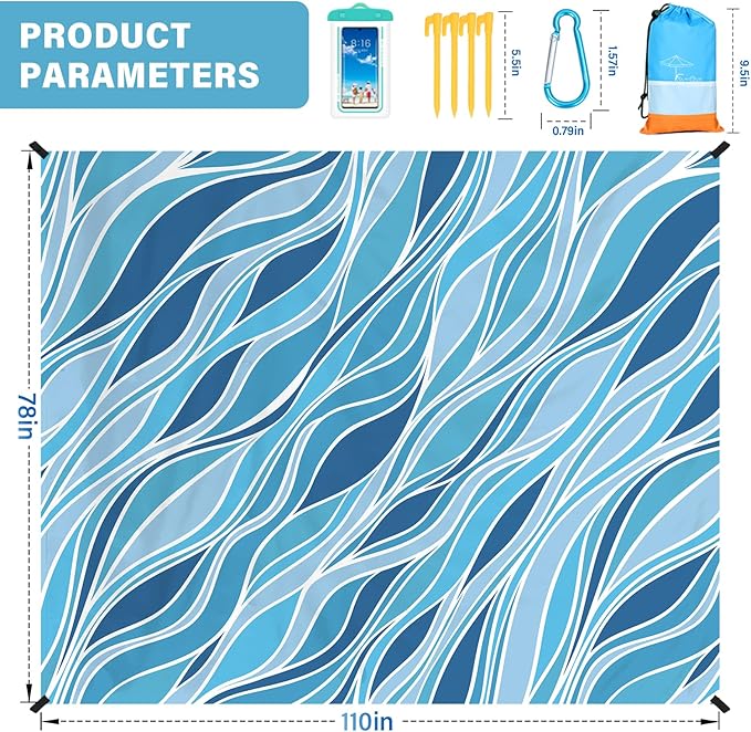 Famstar Beach Blanket Oversized Extra Large78 X 110",Waterproof Sandproof Beach Blanket 2-8 Adults Lightweight Durable for Travel Camping Hiking Picnic