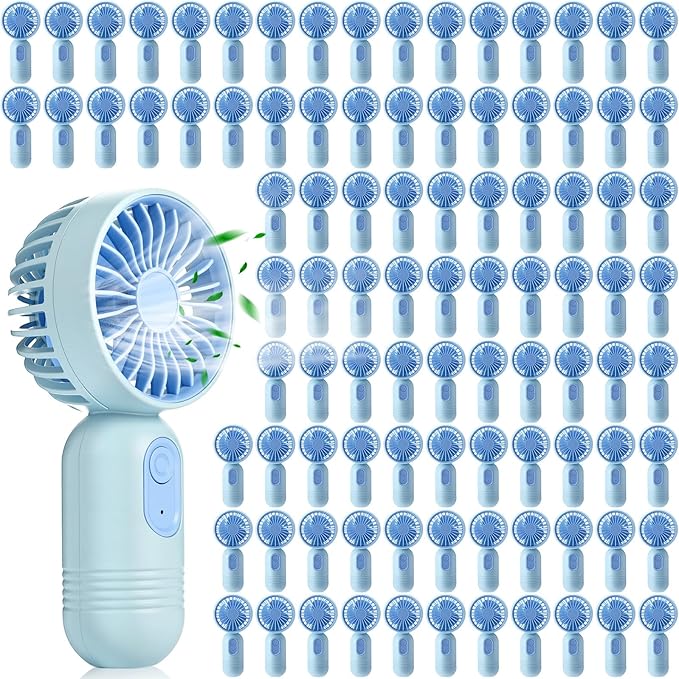 Rossesay 96 Pcs Mini Portable Fan Bulk Cute Handheld Lightweight Small Little Personal Hand Eyelash Fan 3 Speeds USB Rechargeable for Women Men Indoor Outdoor Makeup Travel (Blue)