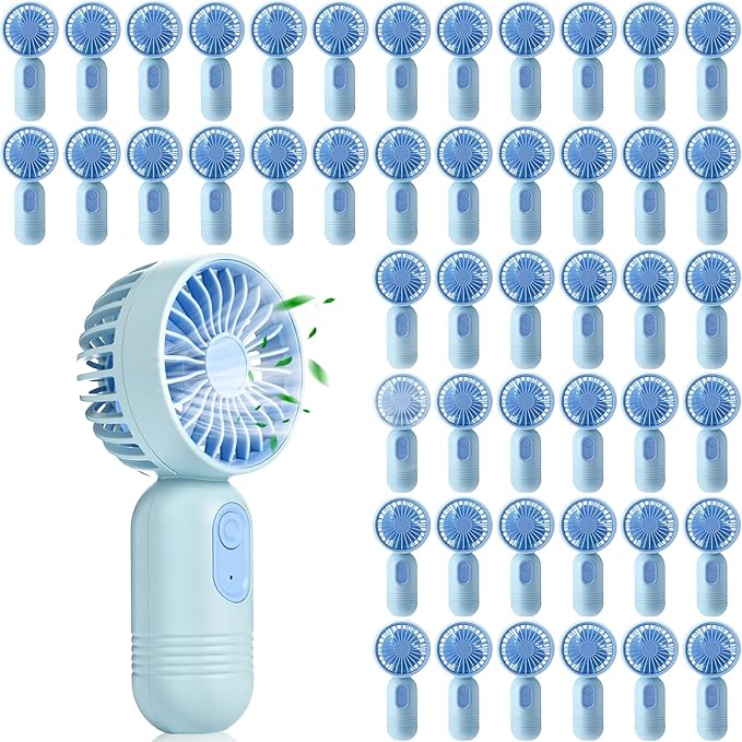 Rossesay 48 Pcs Mini Portable Fan Bulk Cute Handheld Lightweight Small Little Personal Hand Eyelash Fan 3 Speeds USB Rechargeable for Women Men Indoor Outdoor Makeup Travel (Blue)