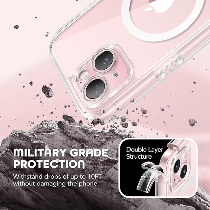 TIESZEN for iPhone 15 Plus Case, Compatible with MagSafe, Built-in Privacy Screen Protector and Camera Protection, Anti Spy Full Body Dustproof Shockproof Hard Phone Case 6.7", Clear