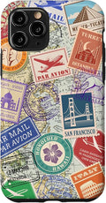 World Map Travel Passport Stamps Postage Stamp Case for iPhone 11 Pro
