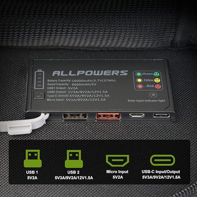 ALLPOWERS 21W 5V Foldable Solar Panel Charger, SP002 Solar Charging Kit with 3 USB Output & 2 USB Input, IP67 Waterproof Portable Solar Panel for Smartphone, Tablets, Outdoor, Camping, Hiking