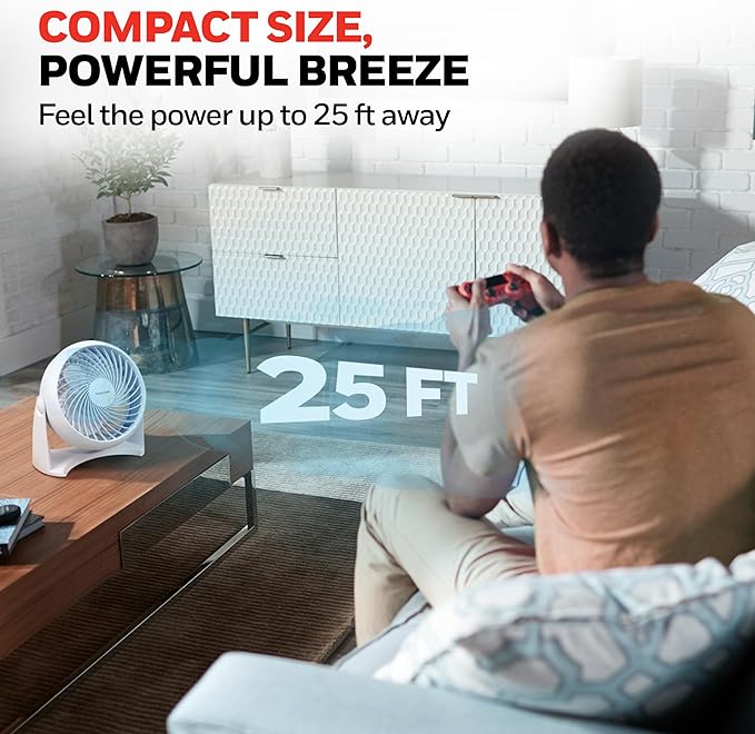 Honeywell TurboForce Air Circulator, Small Tabletop Fan, Quiet Personal Fan for Home or Office, 3 Speeds, 90 Degree Pivoting Head, White, HT-904