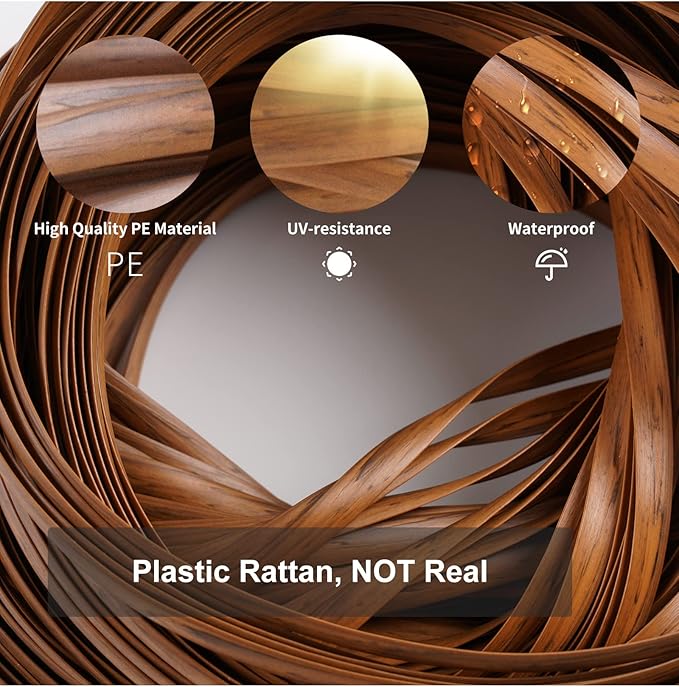 Feyart 32m/105ft 8mm Dark Wood Grain Brown Wicker Repair Kit, PE Rattan Repair Kit for Wicker Chair Fixing, Patio Furniture Repair