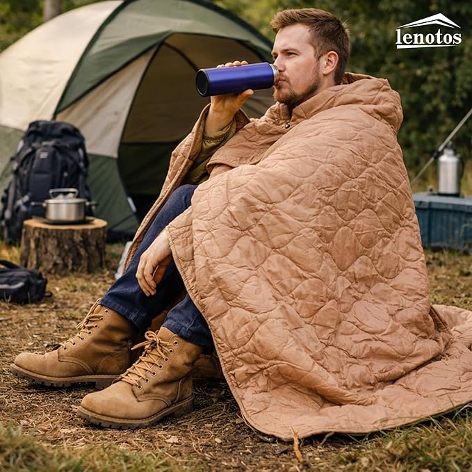 Lenotos Woobie Blanket, Thermal Insulated Military Poncho Liner, Water-Resistant, Portable, Insulation, for Hiking, Survival with Compression Carry Bag (Od - Coyote)
