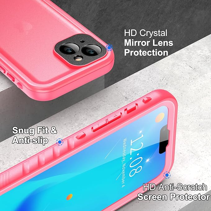 SPORTLINK Design for iPhone 14 Waterproof Case - Shockproof Dustproof Phone Case with Screen Protector for iPhone 14, Full Body Protective Case for iPhone 14 Cover 6.1'' Pink