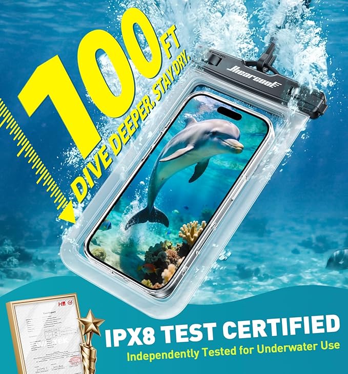 Hiearcool Waterproof Phone Pouch, Waterproof Phone Case with Crossbody Lanyard Compatible for iPhone 17 16 15 14 13 Pro Max Up to 8.3", Cellphone Dry Bag Travel Essentials for Beach -Clear-2Pack
