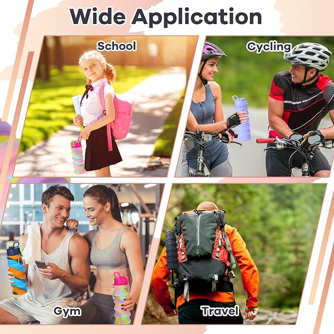 Sunnyray 14 Pack Collapsible Water Bottles Travel 17oz Silicone Portable Foldable Bottles Leak Proof Reusable Sports Cups with Clip for Camping Hiking Cycling Outdoor(Dark Color)