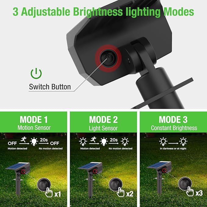Solar Spot Lights Outdoor Motion Sensor with 3 Modes, [ 8 Pack/56 LED ] Solar Spotlights Outdoor Waterproof 2-in-1 Auto On/Off Landscape Lighting for Outside Yard Wall Garden Pathway, Warm White