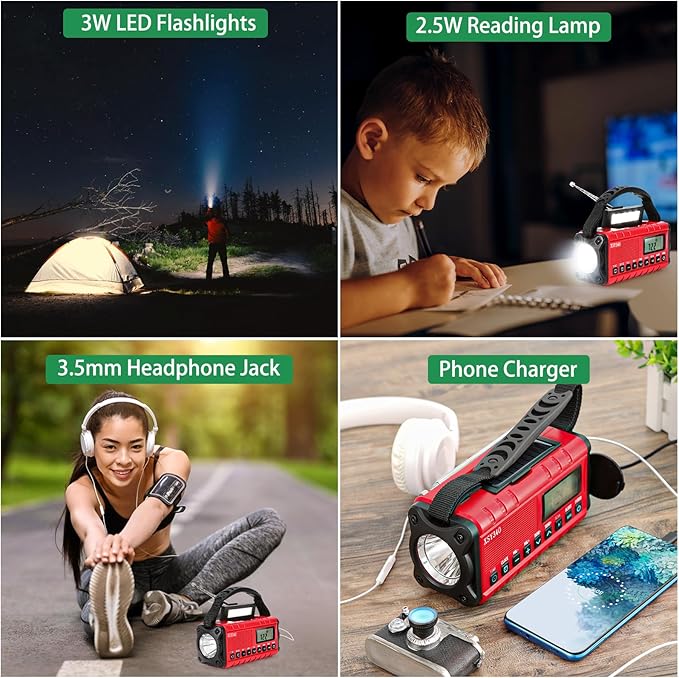 Emergency Weather Radio 10000mAh, Portable Radio with Solar Charging, Hand Crank & Battery Operated NOAA Alert, LCD Display, SOS Alarm, AM/FM & LED Flashlight, Clock Radio for Outdoor Emergency