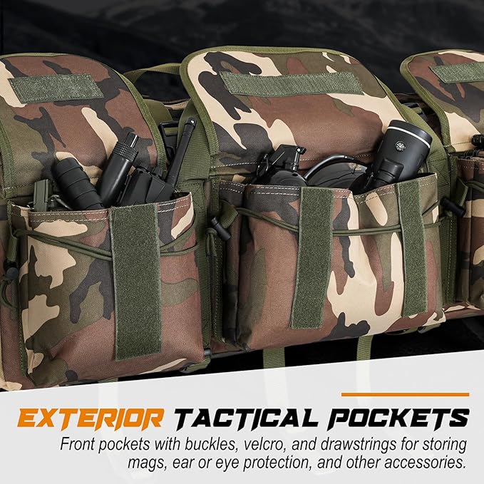 DULCE DOM 36 42 48 Inch Double Rifle Case, Tactical Soft Padded Backpack for Hunting & Shooting Range, Heavy-Duty Storage Gun Bag for 2 Rifles & Pistols with Lockable Zippers & MOLLE System