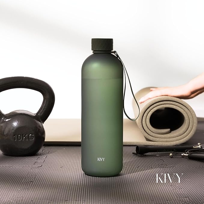 KIVY Large Water Bottle 50oz [Lightweight & Shatterproof] Fits Backpack & Cupholder for Travel, Sports, School - Cream white water bottle no straw - 50 ounces water bottles - Dishwasher Safe