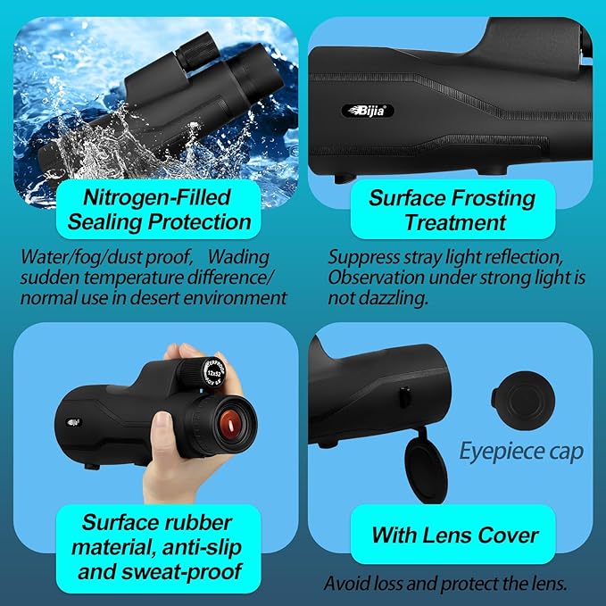 BIJIA 12x52 ED Monocular Telescope with Tripod & Phone Adapter – BAK4 Prism, Fully Multi-Coated Lens, Waterproof High Power Scope for Bird Watching, Hunting & Travel