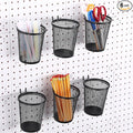 Spakon 6 Sets Pegboard Cups with Ring Hook, Peg Board Baskets Bin Holder Organizer Accessories Pegboard Pencil Cup Multipurpose Metal Pen Holder for Office Garage(Black,3.15x5.24x4.33'',Regular)