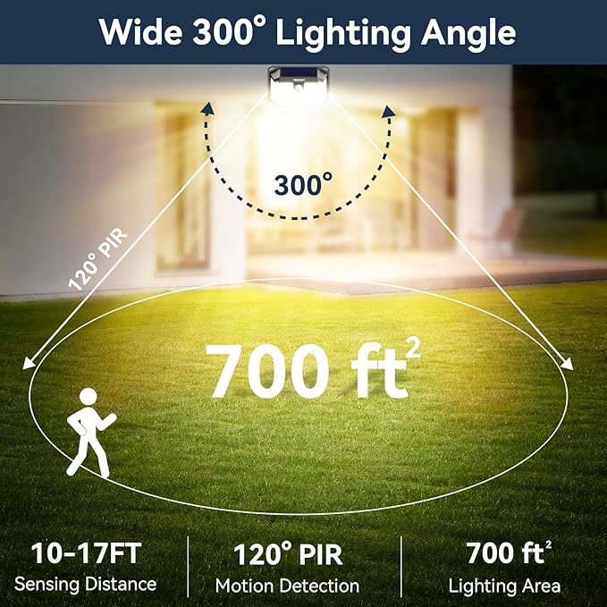 TECKNET 231 LED Motion Sensor Outdoor Lights, 6 Pack, 300° Solar Security Wall Lights, 3 Lighting Modes, IP65 Waterproof, PIR Motion Sensor for Outside, Fence, Garden, Yard, Deck, Garage - Warm White