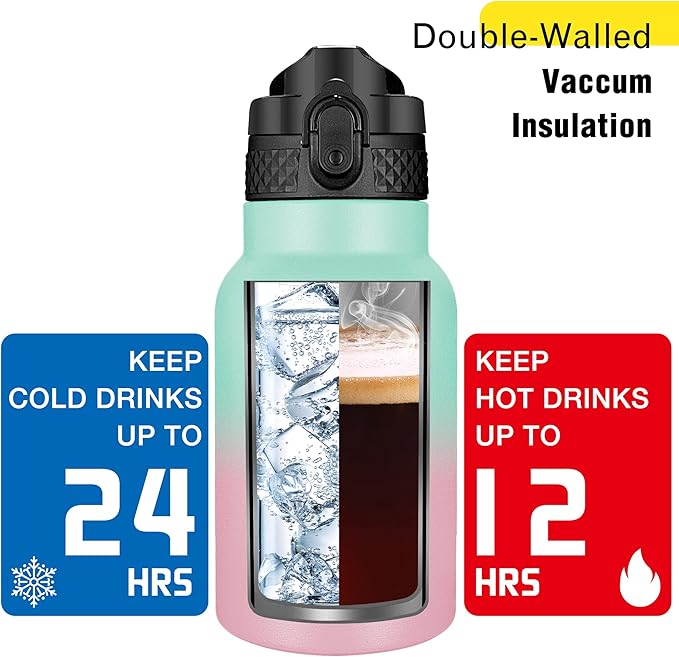 Han's Bottle Kids Water Bottle with Straw Lid - Insulated Stainless Steel Reusable Tumbler for Girls,Boys,Thermo Mug,12oz,Bubble Gum