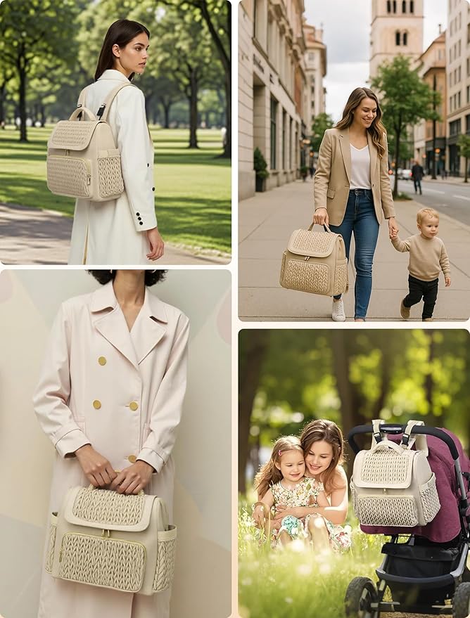 Awanhe Diaper Bag Backpack, Baby Bag with Changing Pad, Travel Waterproof Diaper Bag Tote, Newborn Essentials Must Haves, Luxury baby shower gifts for boys & Girls, Brown Taupe