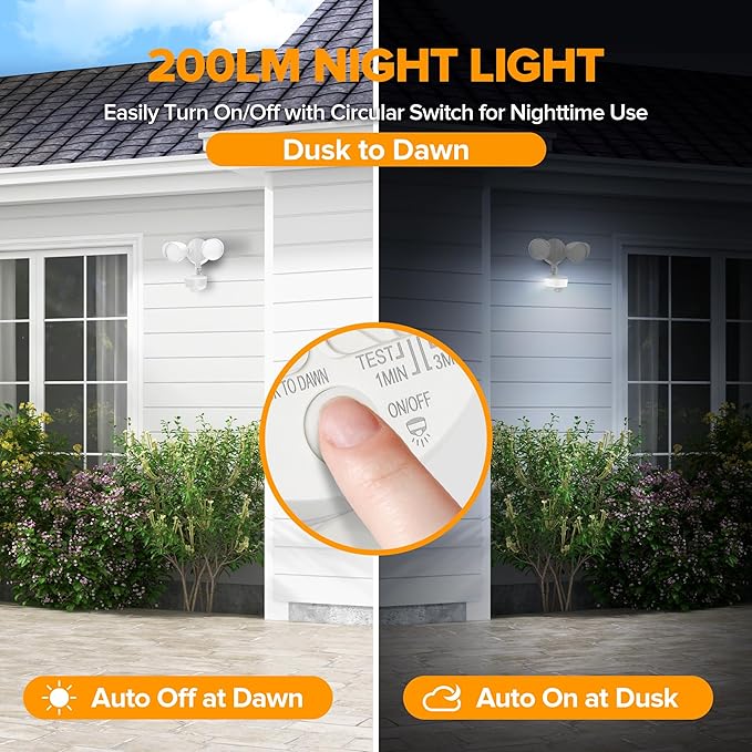 LUTEC 34W 3700 Lumen LED Security Lights Motion Sensor Light Outdoor with Night Light, 5000K IP65 Waterproof, Dusk to Dawn, Hardwired Motion Detector Flood Light for Garage, Yard-White Night Light