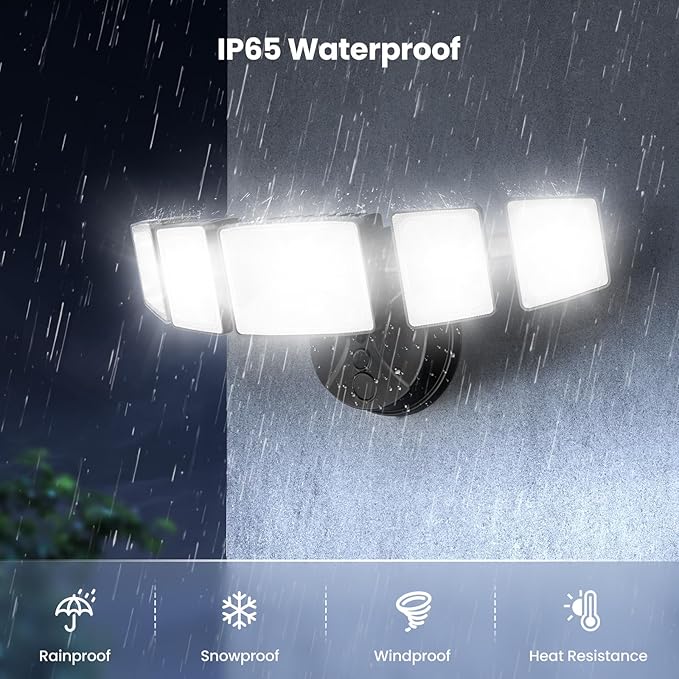 Onforu 150W LED Flood Lights Outdoor, 15000LM Brightness Security Light Switch Controlled, 6500K Outside Floodlight with 5 Adjustable Heads, Waterproof Exterior Light for Yard Garage Patio