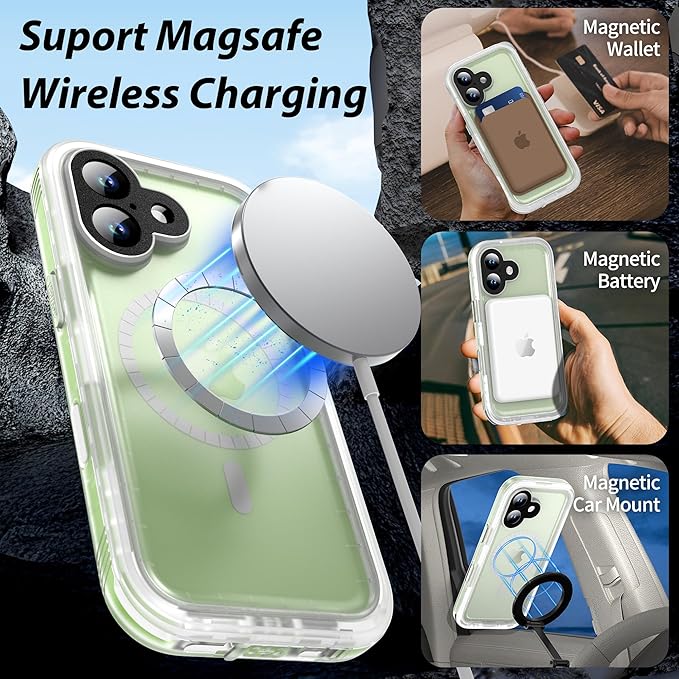 SPORTLINK for iPhone 17 Case - IP68 Waterproof Military Protective Full Body Heavy Duty Shockproof 360 Sealed Dustproof with Camera Screen Protector Phone Cover for iPhone 17 6.3" Mag/Frosted Clear